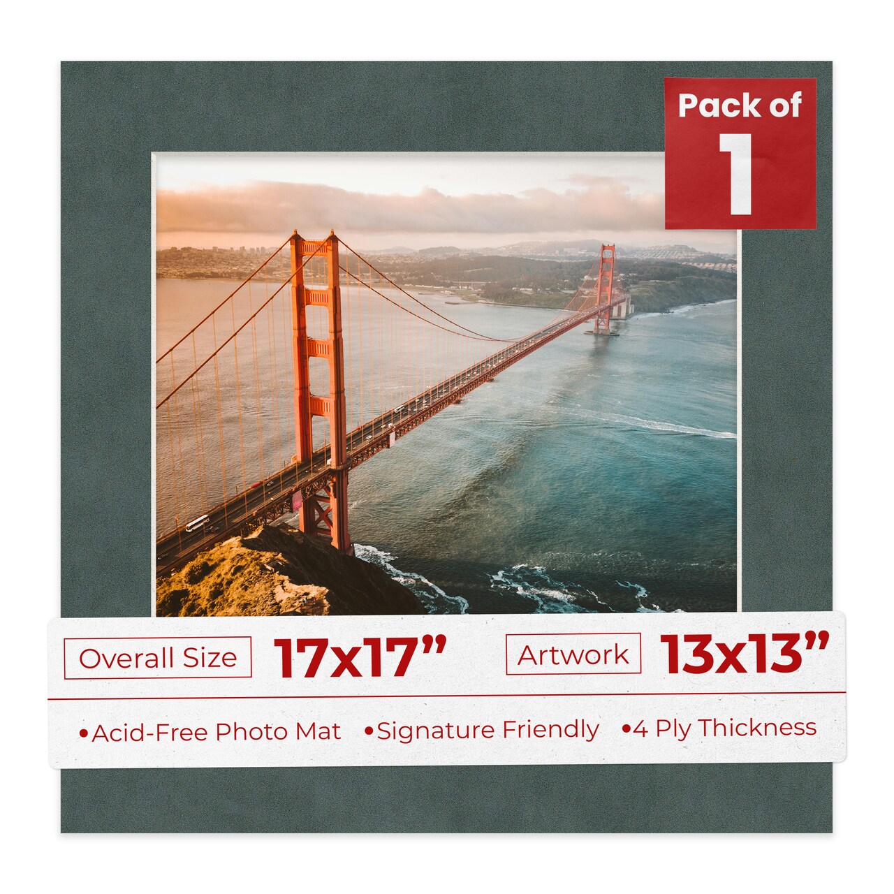 Dark Grey Suede Mat Board for 17x17 Frames - Fits 13x13 Photos